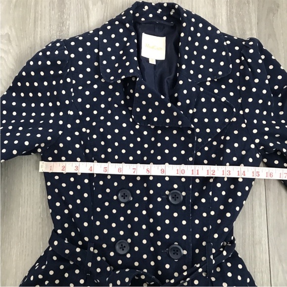 MODCLOTH WOMENS TRENCH BLUE POLKA DOT BELT BUTTON DOUBLE BREASTED SMALL - Picture 10 of 10
